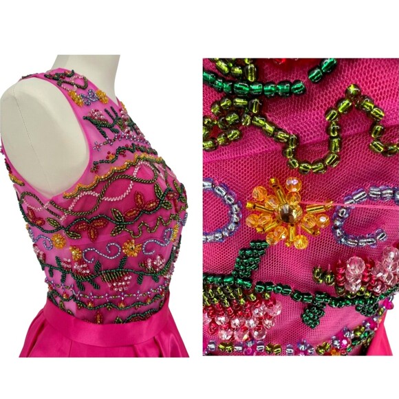 Angela & Alison Beaded Dress Pink Satin 10 Short Formal A-Line Pocket Open Back - Picture 9 of 16